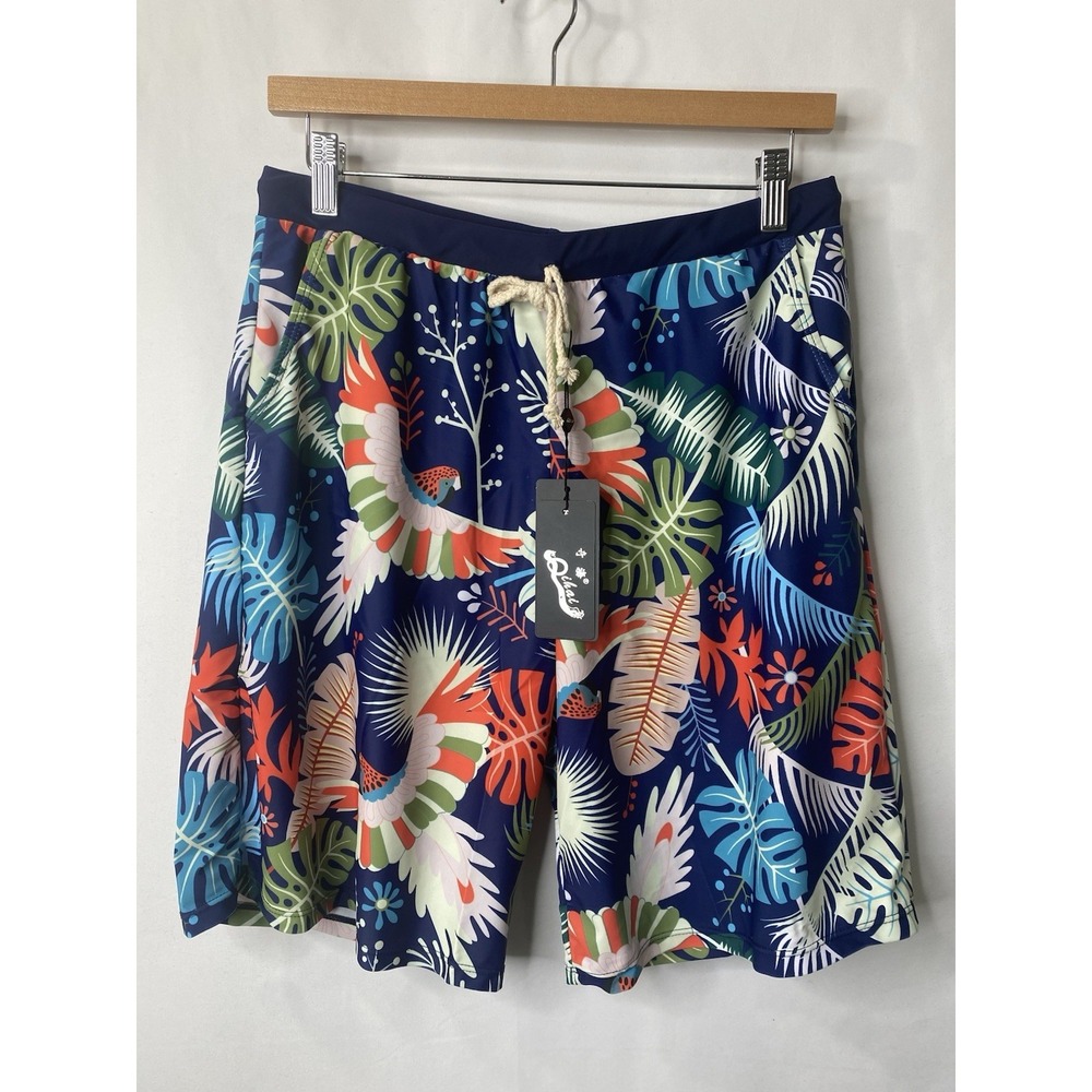 Men's Swim Trunks Size XXL Tropical Phoenix Print Beach Vacation Mesh Lining Y2K